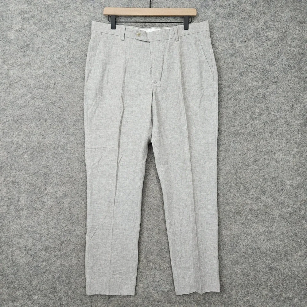 Joseph Abboud Dress Pants Men's 36x30 Light Grey Linen/Cotton Slim Fit Office